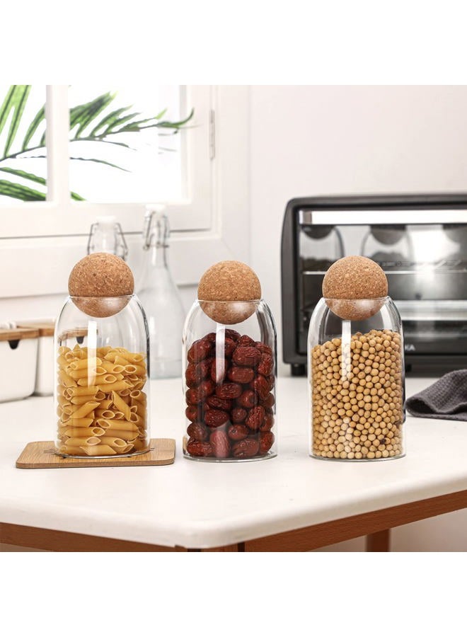 Cunhill 3 Pcs Glass Jar Storage Container with Ball Cork Decorative Round Organizer Bottle Sealed Canister Jar with Airtight Seal Wooden Lid for Food Coffee Bean Candy Biscuits Spice(800 ML/ 27 Oz) - Image 3